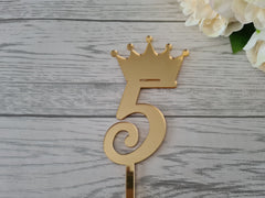 Custom Mirrored acrylic happy princess crown Age birthday cake topper rose gold gold or silver