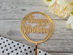 Custom Mirrored acrylic happy birthday cake topper rose gold gold or silver