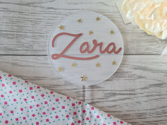 Personalised clear acrylic paddle Welsh  Name and stars cake topper