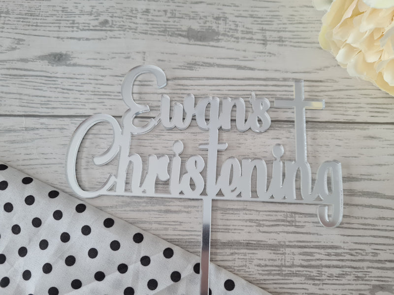 Personalised Mirrored acrylic Christening cake topper Any name