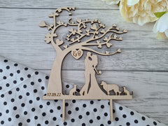 Personalised wooden Wedding tree cake topper with animals Any name date