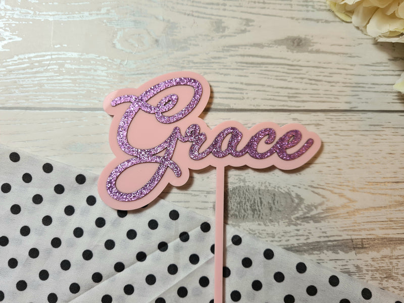 Personalised acrylic and glitter birthday NAME cake topper Any name