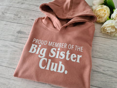 Custom Kids DUSKY PINK hoodie Big sister club detail baby announcement