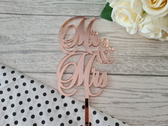 Personalised Mirrored acrylic Wedding fancy cake topper Mrs & Mrs or Mr & Mrs