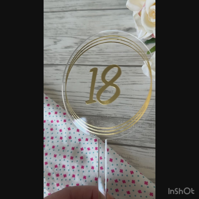 Personalised clear acrylic paddle age circle detail cake topper