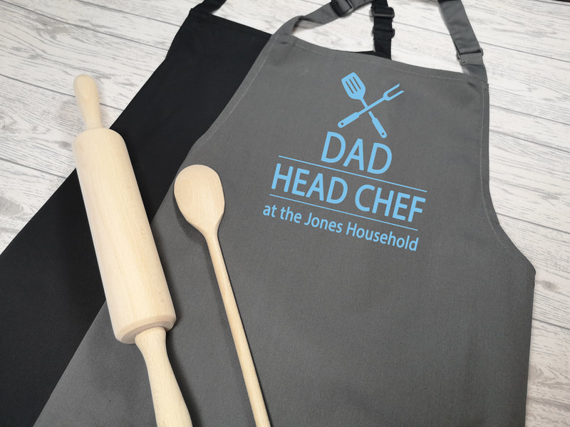 Personalised adult HEAD CHEF apron in grey or black add name