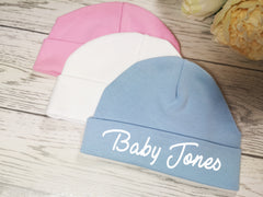 Personalised Baby beanie hat add a surname in choice of colours