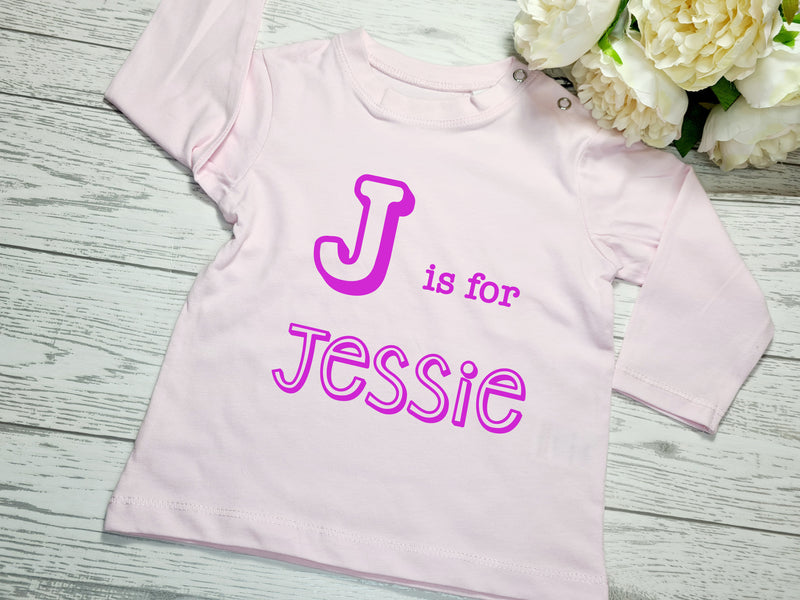 Personalised BABY PINK letter is for Name BABY long sleeve t-shirt
