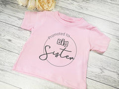 Custom Baby pink Baby t-shirt Promoted to big sister detail
