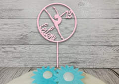 Personalised wooden birthday Gymnast cake topper Any name glitter Any age Ballet