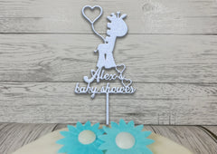 Personalised wooden Glitter Baby shower Giraffe cake topper Any name