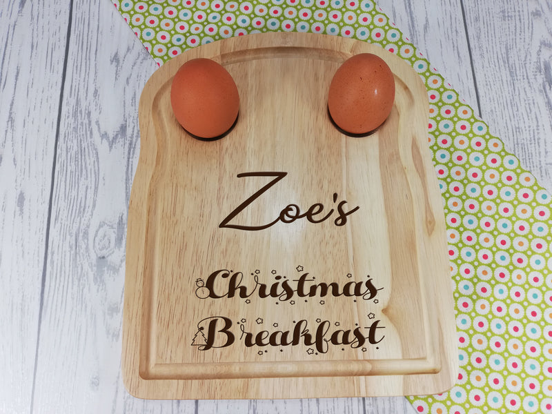 Personalised Engraved Christmas Wooden Toast Shaped egg breakfast board Any Name