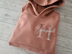 Personalised Kids DUSKY PINK hoodie with letter and bridesmaid detail