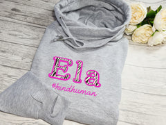 Personalised UNISEX Heather GREY cross neck hoodie with name zebra Kind human detail