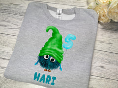 Custom KIDS welsh GREY BIRTHDAY MONSTER gonk jumper  any name age choice of colour