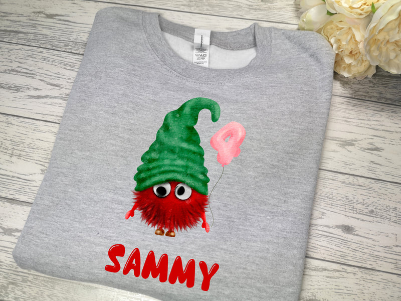Custom KIDS welsh GREY BIRTHDAY MONSTER gonk jumper  any name age choice of colour