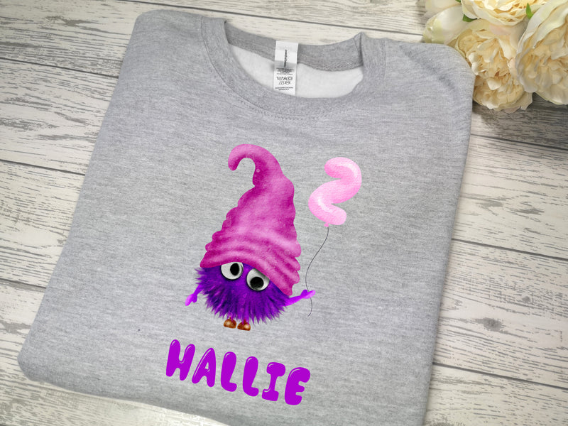 Custom KIDS welsh GREY BIRTHDAY MONSTER gonk jumper  any name age choice of colour