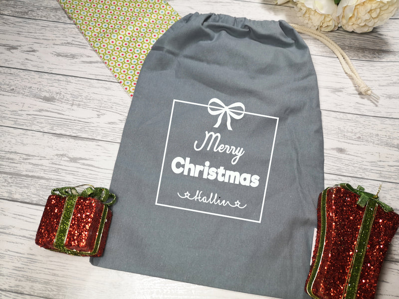 Personalised Grey Merry Christmas Santa sack bag add a name