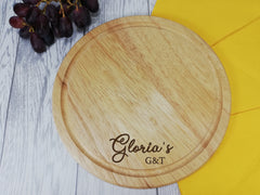 Personalised Engraved Wooden Round G&T Gin Chopping board