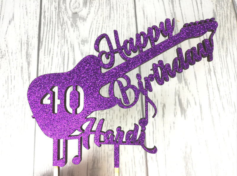 Personalised wooden birthday Music Guitar cake topper Any name 16 18 21 30 40