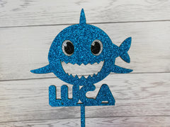 Personalised wooden birthday Glitter Baby Shark cake topper Any name