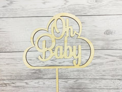 Personalised wooden Glitter Oh Baby cloud cake topper  New Baby Baby shower Gender reveal Any colour