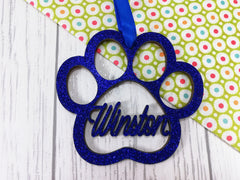 Personalised wooden Glitter Paw Pet Christmas bauble with Name