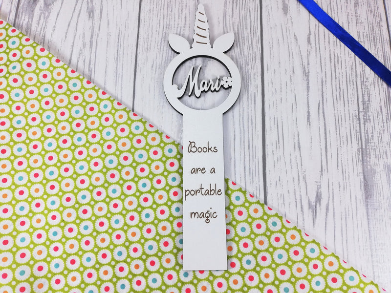 Personalised White unicorn Bookmark Any Name Any Message