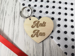 Personalised Wooden Heart Keyring Add a Name