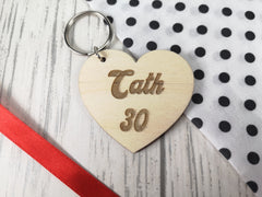Personalised Wooden Heart Birthday Keyring Name & Age