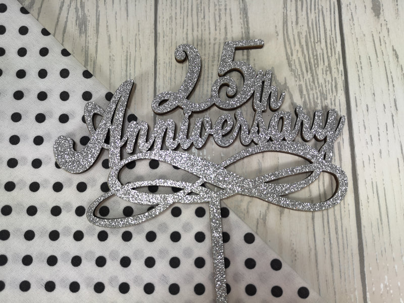 Personalised wooden anniversary cake topper 25th 30th 40th 50th 60th