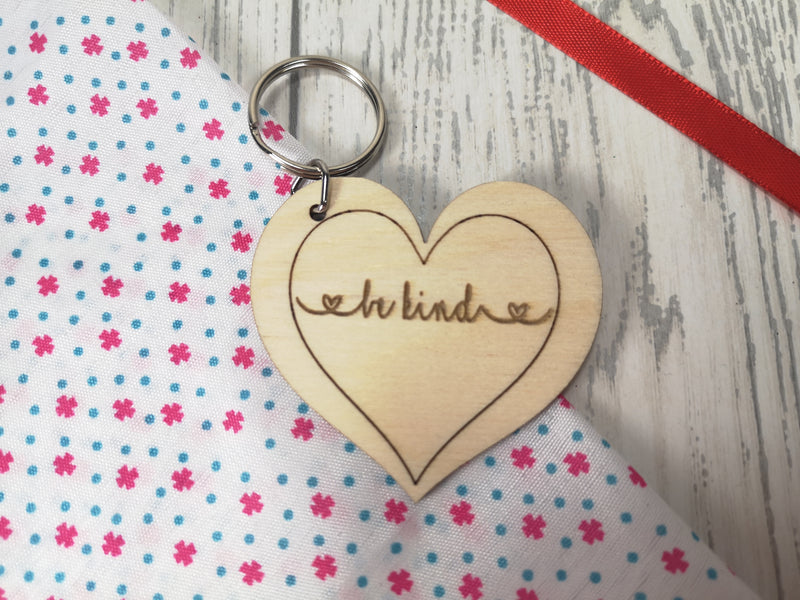Personalised Wooden Heart Be kind hearts Keyring