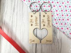 Personalised Wooden Double Like mother Like daughter Key ring Keyring