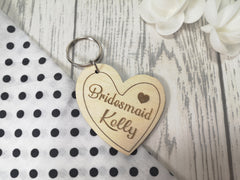Personalised Wooden heart Bridesmaid Key ring Keyring