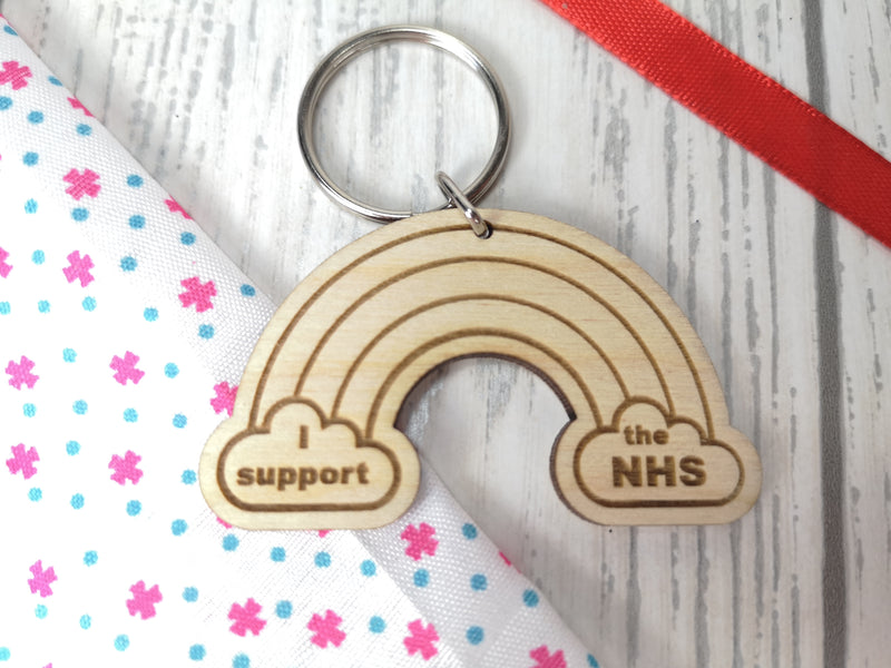 Personalised Wooden Rainbow I support the NHS Keyring