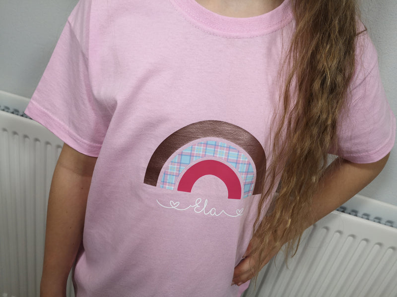 Personalised Rainbow kids baby pink custom t-shirt