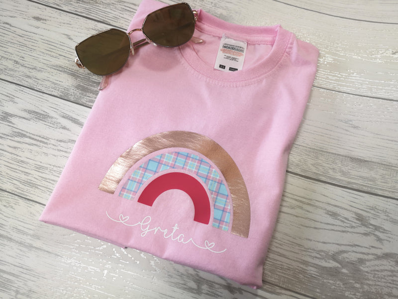 Personalised Rainbow kids baby pink custom t-shirt