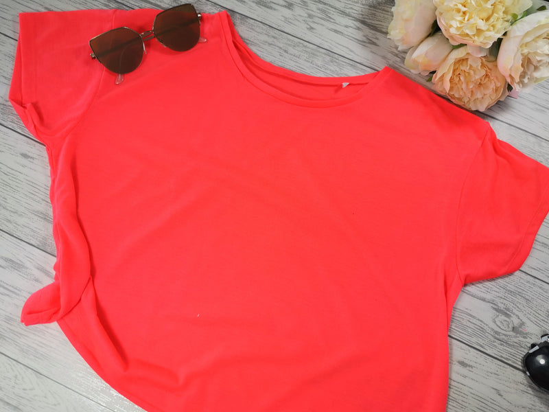Custom Women's cropped t-shirt neon coral or blue with Classy sassy detail