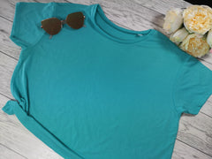 Custom Women's cropped t-shirt neon coral or blue with Classy sassy detail