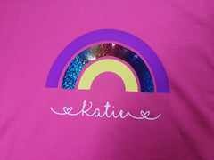 Personalised Rainbow kids Hot pink custom t-shirt