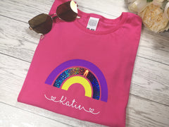 Personalised Rainbow kids Hot pink custom t-shirt