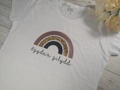 Personalised Women's White t-shirt with Rainbow Any Name or phrase