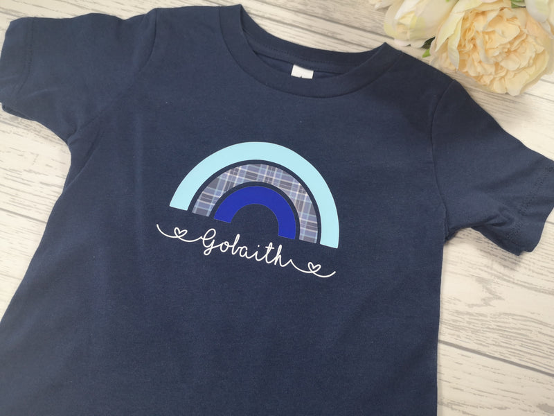 Personalised Rainbow kids Navy custom t-shirt