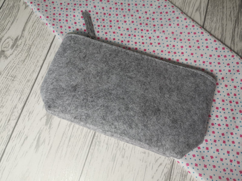 Personalised Light grey Small Felt Name makeup bag