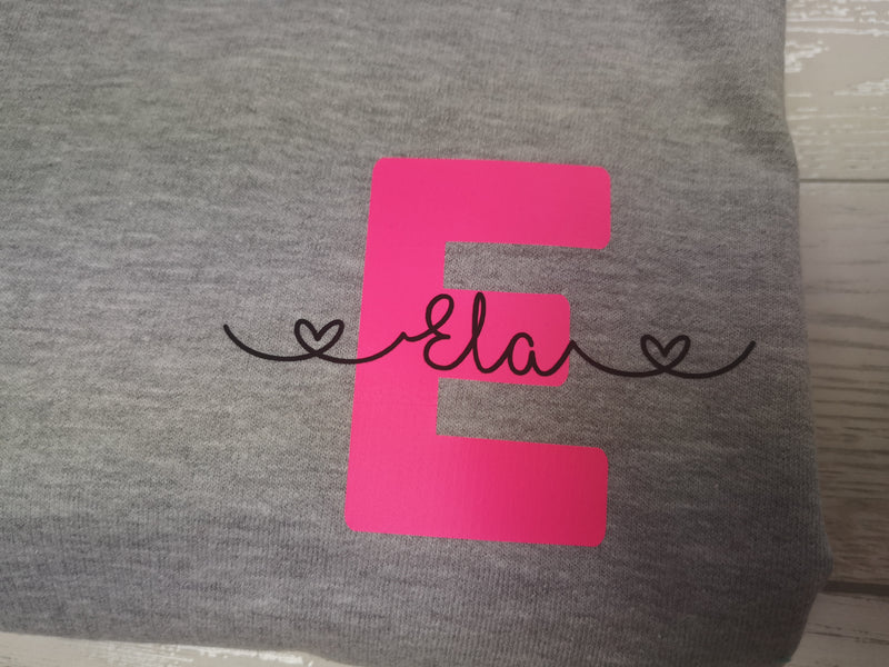 Personalised Womens Grey hoodie with letter and name detail No pocket