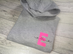 Personalised Kids Grey hoodie with letter and name detail for Boys and girls