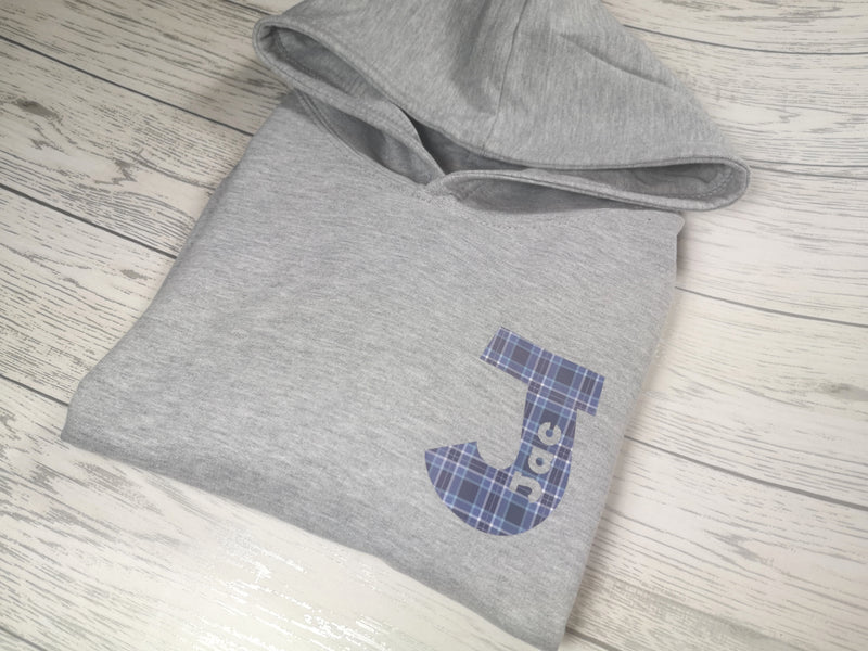 Personalised Kids Grey hoodie with Bold letter name detail for Boys and girls