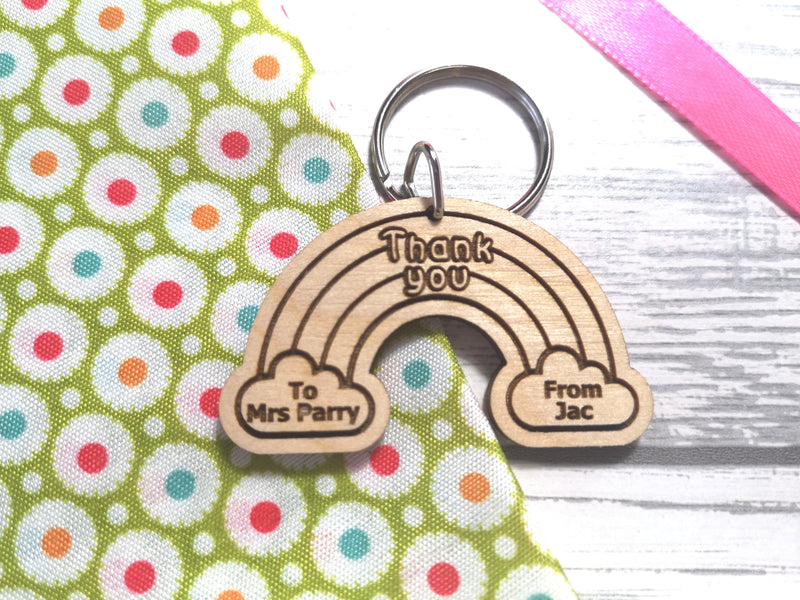 Personalised Wooden Rainbow Teacher Thank you Gift Key ring