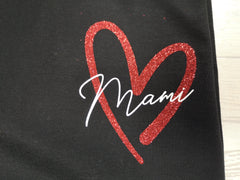 Personalised Women's Black t-shirt with glitter heart and Name