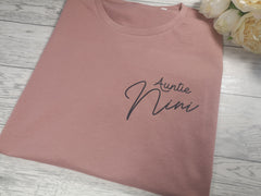 Personalised Women's Dusky pink t-shirt Auntie with a name